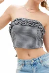 Illa Illa Gingham Ruffle Tube Top In Black In Black