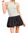 Illa Illa Easy On Me Stripe Bubble Hem Mini Dress In Ivory/black In Multi