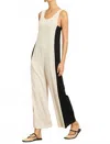 Illa Illa Linen Contrast Side Jumpsuit In White/black In Neutral