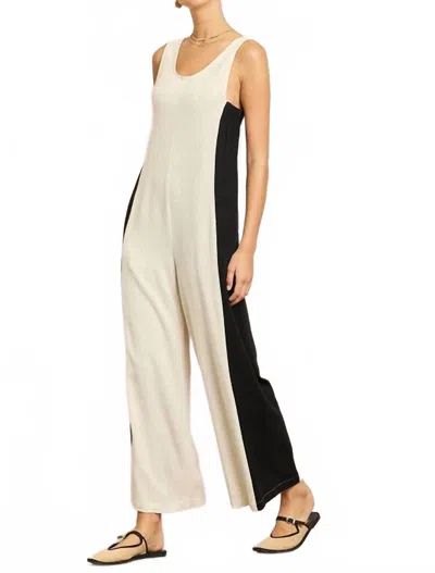 Illa Illa Linen Contrast Side Jumpsuit In White/black In Neutral