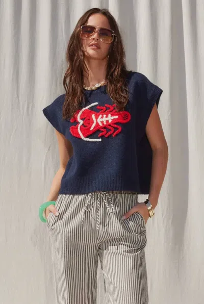 Illa Illa Lobster Knit Sweater In Navy/red In Multi