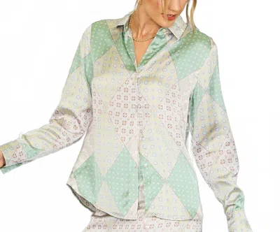 Illa Illa Printed Satin Blouse In Sage Multi In White