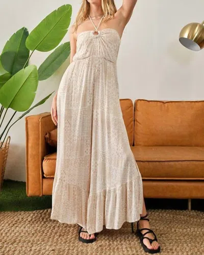 Illa Illa Sandy Afternoons Printed O-ring Wide Leg Jumpsuit In Taupe In Grey