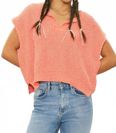 Illa Illa Short Sleeve Patch Sweater In Coral Orange In Pink