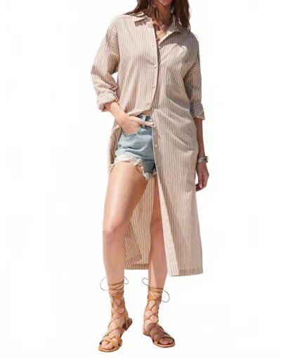 Illa Illa Stripe Midi Shirt Dress In Taupe In Gray