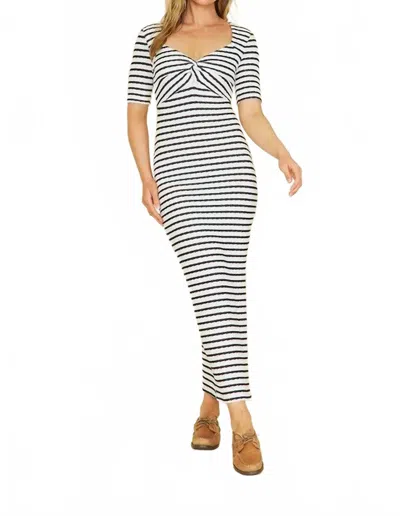 Illa Illa Striped Knit Short Sleeve Maxi Dress In White/black In Blue