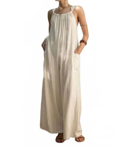 Illa Illa Striped Linen Wide Leg Jumpsuit In Natural In White