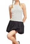 Illa Illa Striped Rib With Bubble Hem Mini Dress In Ivory/black In Multi