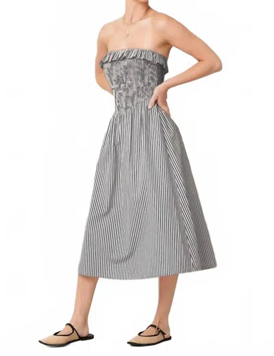 Illa Illa Striped Strapless Midi Dress In Navy In Gray