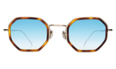 Illesteva Dylan Tate Sunglasses In Havana/gold / Blue Flat Gradient See Through