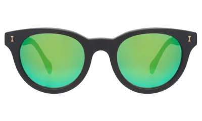 Illesteva Greenport Sunglasses In Matte Black / Green Mirror