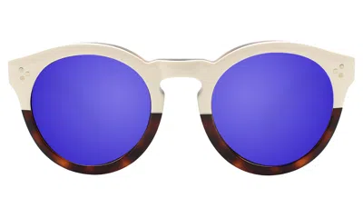 Illesteva Leonard Ii Sunglasses In Half/half Cream/havana / Violet Mirror