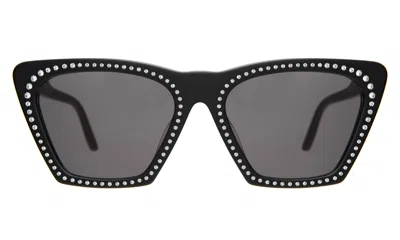 Illesteva Lisbon Crystal Sunglasses In Black W/ Silver Swarovski Crystals / Grey Flat