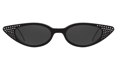 Illesteva Marianne Sunglasses In Matte Black W/ Silver Swarovski Crystals / Grey Flat