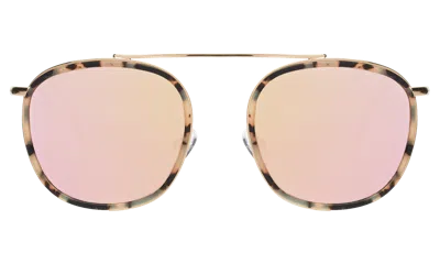 Illesteva Mykonos Ace Sunglasses In White Tortoise/gold / Bright Rose Flat Mirror