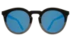 Illesteva Palermo Sunglasses In Matte Black / Blue Flat Mirror