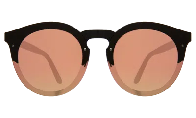 Illesteva Palermo Sunglasses In Matte Black / Rose Flat Mirror