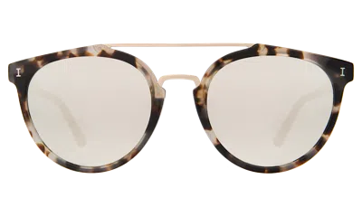 Illesteva Puglia Sunglasses In White Tortoise/gold / Silver Flat Mirror