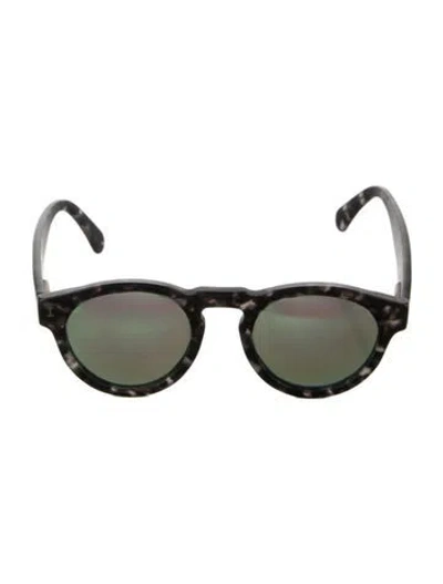 Pre-owned Illesteva Round Mirrored Sunglasses In Black/green