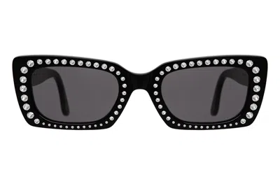 Illesteva Wilson Crystal Sunglasses In Black W/ Silver Swarovski Crystals / Grey Flat