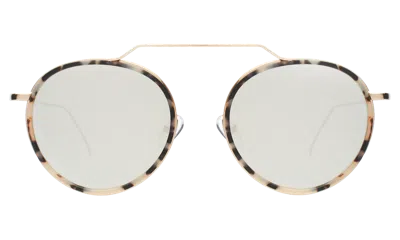 Illesteva Wynwood Ace Sunglasses In White Tortoise/gold / Silver Flat Mirror