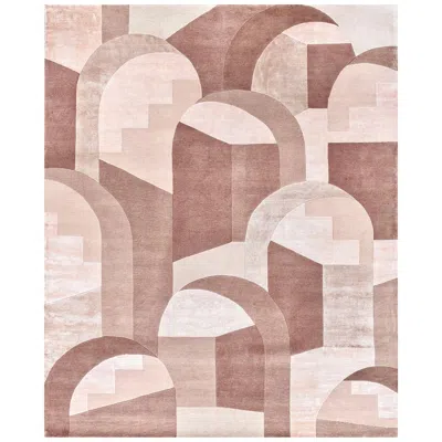 Pre-owned Illulian 21st Century Carpet Rug Chirico In Himalayan Wool And Silk Pink, Brown, Beige