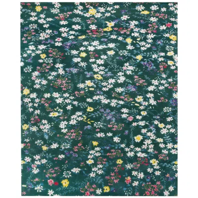 Pre-owned Illulian 21st Century Carpet Rug Chloé In Himalayan Wool And Silk, Flowers In Blue