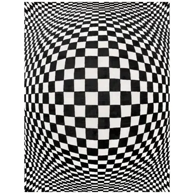 Pre-owned Illulian 21st Century Carpet Rug Convex In Himalayan Wool And Silk White, Black