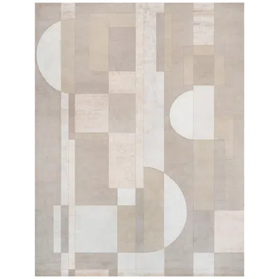 Pre-owned Illulian 21st Century Carpet Rug District In Himalayan Wool And Silk Ivory, Beige, Greige In Sand