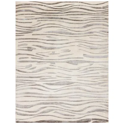 Pre-owned Illulian 21st Century Carpet Rug Flames In Himalayan Wool And Silk Brown, Beige
