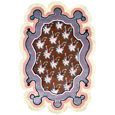 Pre-owned Illulian 21st Century Carpet Rug Habitus Garden Vol Ii Wool And Silk, Purple, Pink, Brown