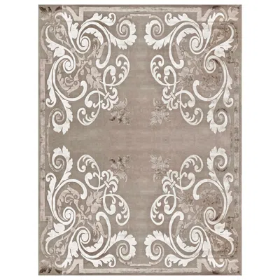 Pre-owned Illulian 21st Century Carpet Rug Hermes In Himalayan Wool And Silk Beige, Gray, Greige In Brown