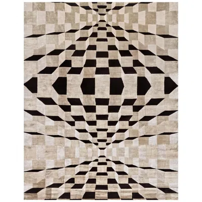 Pre-owned Illulian 21st Century Carpet Rug Matrix In Himalayan Wool And Silk Black, Beige In Brown