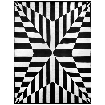 Pre-owned Illulian 21st Century Carpet Rug Stella In Himalayan Wool Black, White