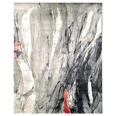Pre-owned Illulian 21st Century Carpet Rug The Cloud In Himalayan Wool And Silk Grey, Black, Red