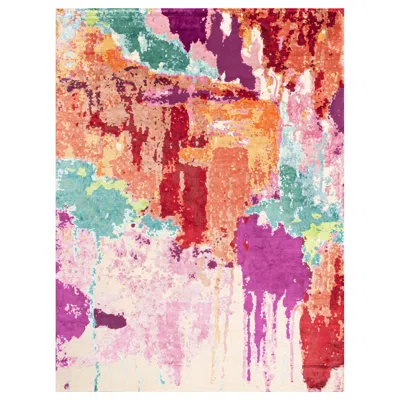 Pre-owned Illulian 21st Century Carpet Rug Vanity In Himalayan Wool And Silk, Beige, Purple, Red