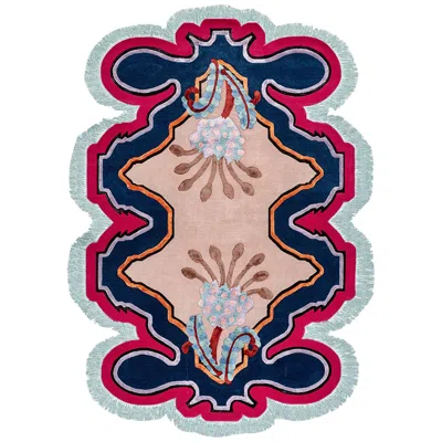 Pre-owned Illulian 21st Century Rug Multifarious Flora Vol Ii Wool And Silk, Blue, Blue, Beige In Brown