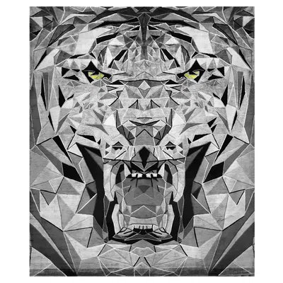 Pre-owned Illulian Rug Makan In Himalayan Wool And Silk, Black, Grey, Yellow