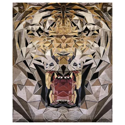 Pre-owned Illulian Rug Makan In Himalayan Wool And Silk, Red, Beige, Grey In Gray