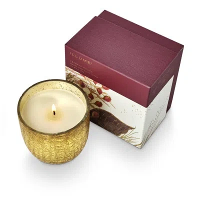 Illume Crimson Woods Large Boxed Crackle Glass Candle In Gold