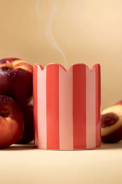 Illume Floral Nectarine Neroli Striped Scallop Ceramic Candle In Red