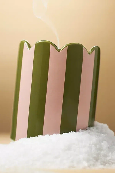 Illume Gourmand Pistachio & Sea Salt Striped Scallop Ceramic Candle In Multi