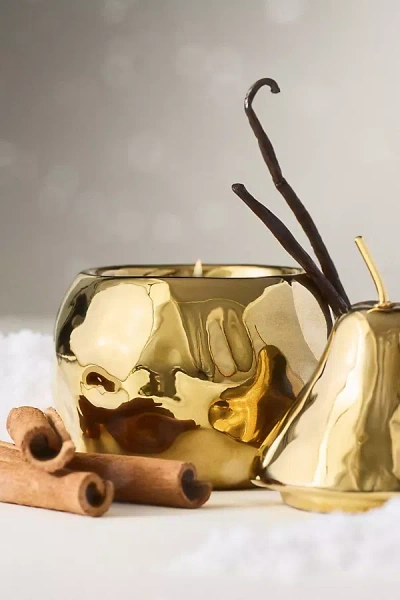 Illume Spiced Pear Ceramic Fruit Candle In Gold