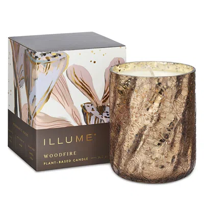 Illume Woodfire Small Crackle Glass Candle, 8.3 Oz. In Brown