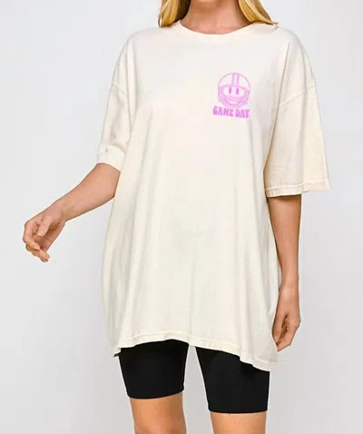 Illustrated Society Game Day Graphic Oversized Tee In Beige