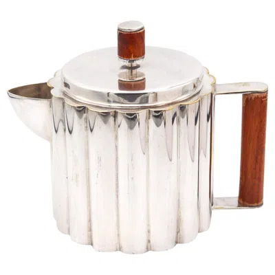 Pre-owned Ilonka Karasz Llonka Karasz 1935 Art Deco Coffee Pot In Silver Plate & Wood Carvings In Sand