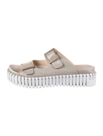Pre-owned Ilse Jacobsen Leather Glitter Accents Slides In Multicolor