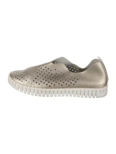 Pre-owned Ilse Jacobsen Leather Whipstitch Trim Flats In Gold