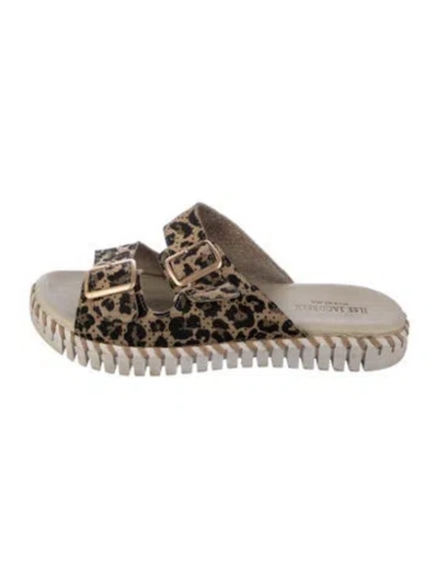 Pre-owned Ilse Jacobsen Suede Animal Print Slides In Brown