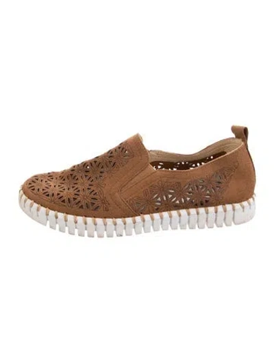 Pre-owned Ilse Jacobsen Suede Floral Print Sneakers In Brown